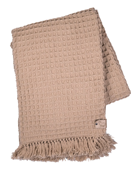 Nuria Camel Beige Honeycomb Wool Blanket