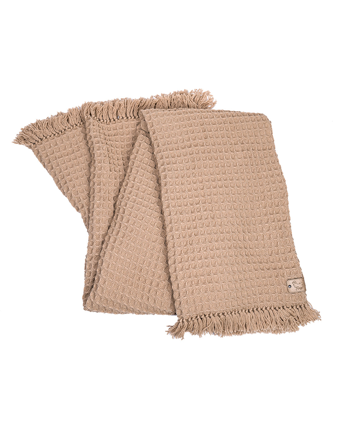 Nuria Camel Beige Honeycomb Wool Blanket