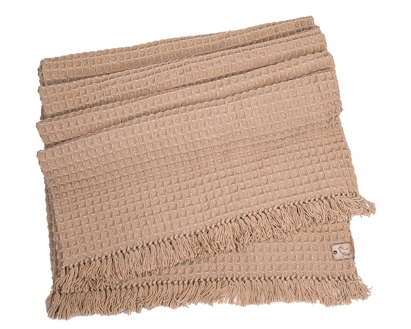 Nuria Camel Beige Honeycomb Wool Blanket