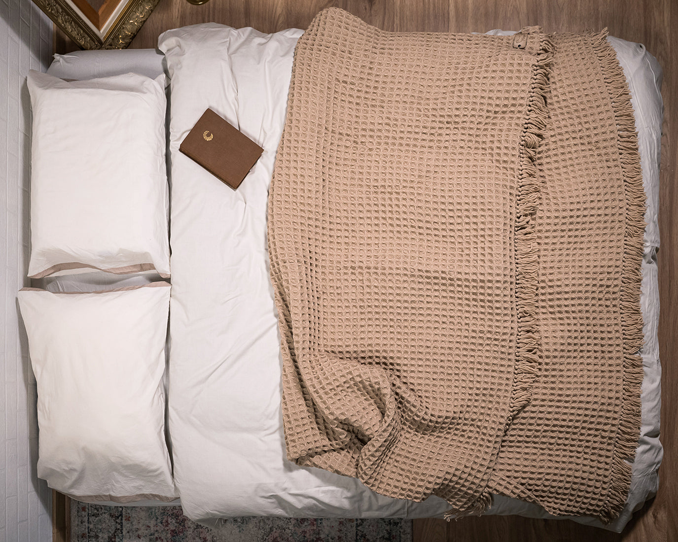 Nuria Camel Beige Honeycomb Wool Blanket