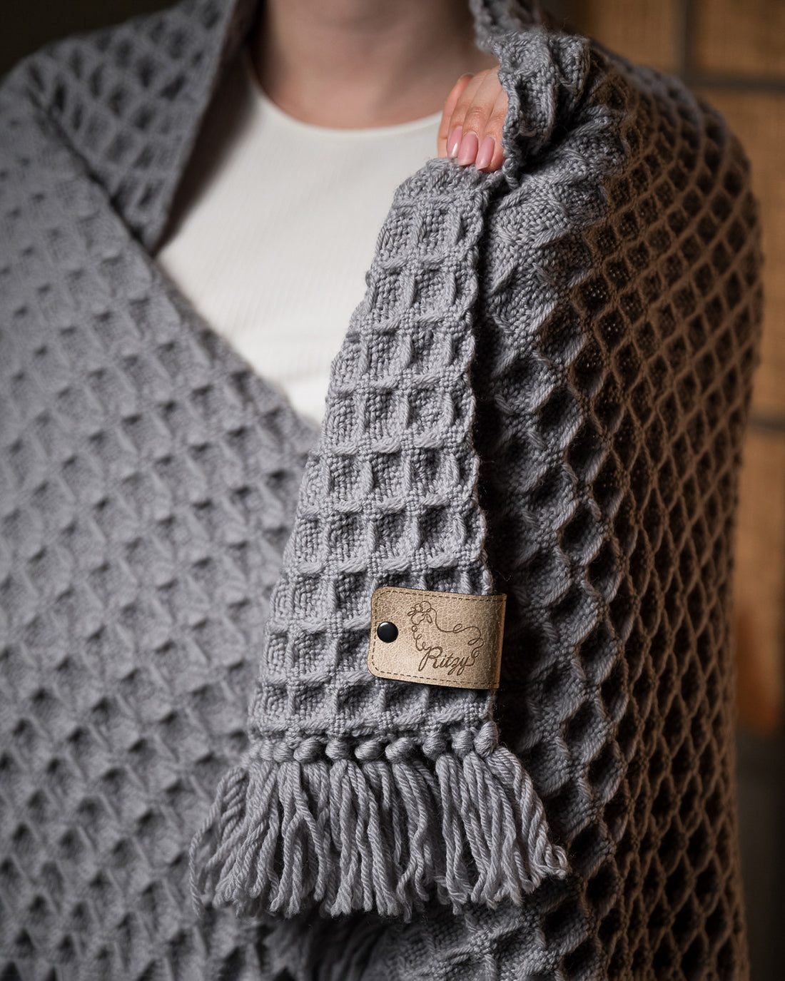 Nuria Grey Honeycomb Wool Blanket