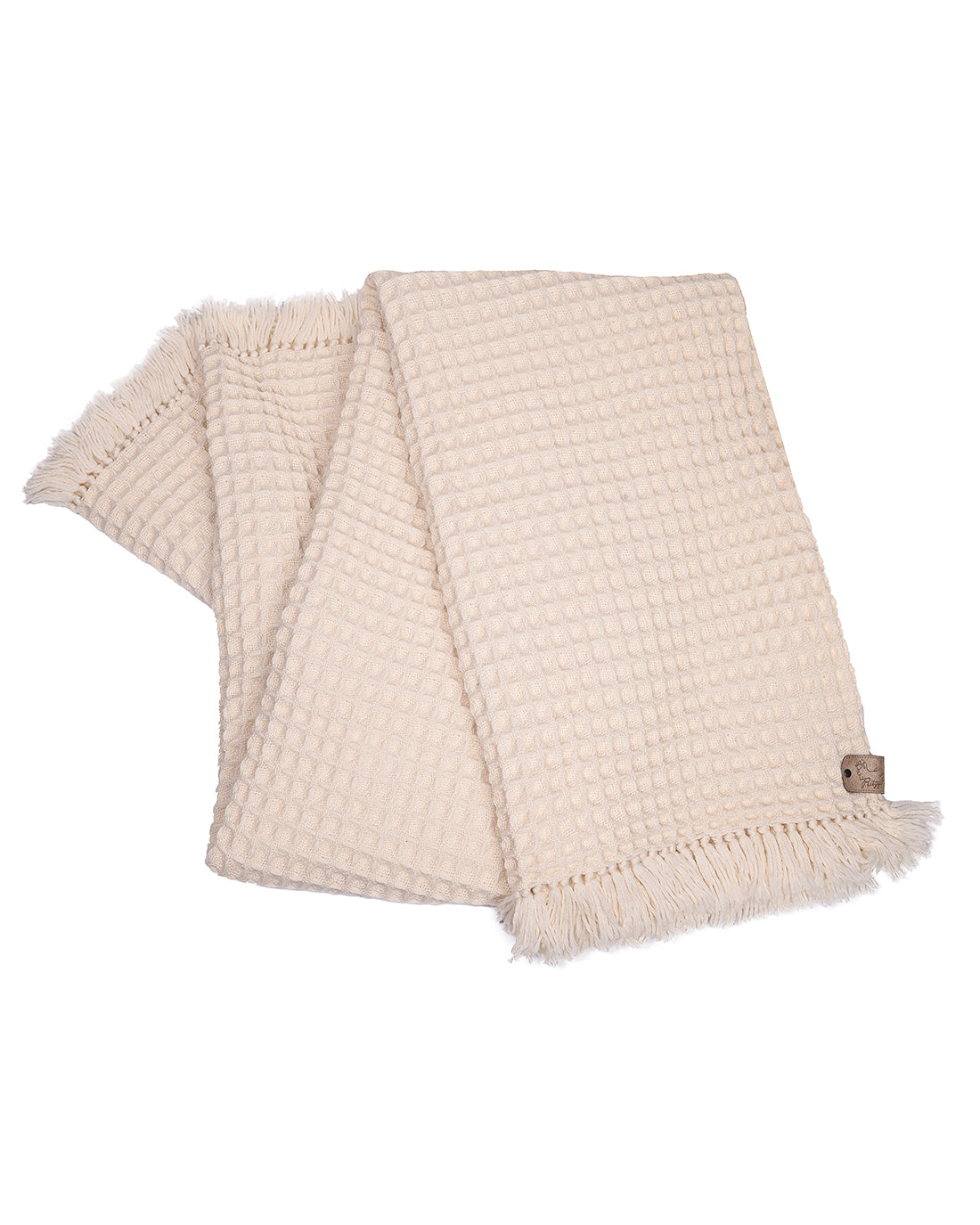 Nuria White Honeycomb Wool Blanket